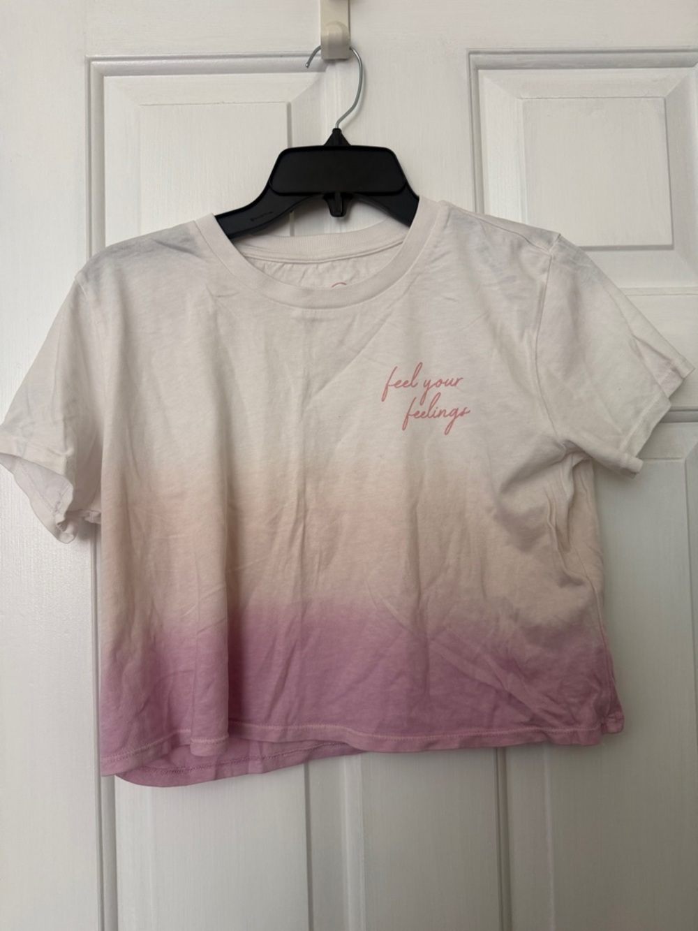 Pura Vida Feel Your Feelings Ombre Crop Tee - White to Light Pink